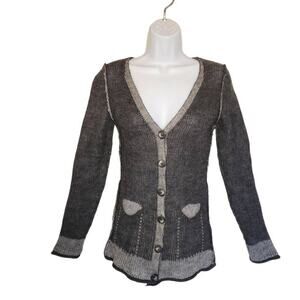 Lineamaglia Women Sweaters, Charcoal Grey Artisan Button Down Cardigan, Sz S